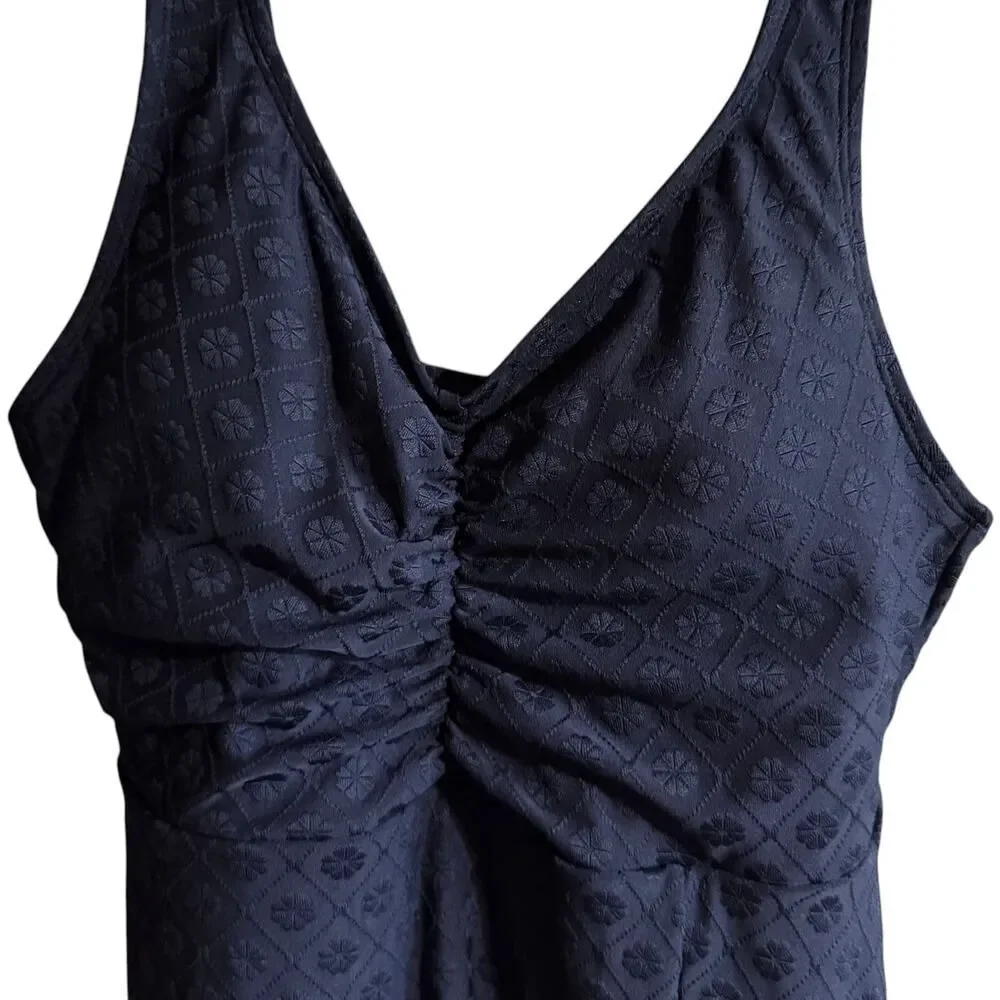 Lands End Women's Shirred Jacquard Full Coverage Swim Dress Size Medium